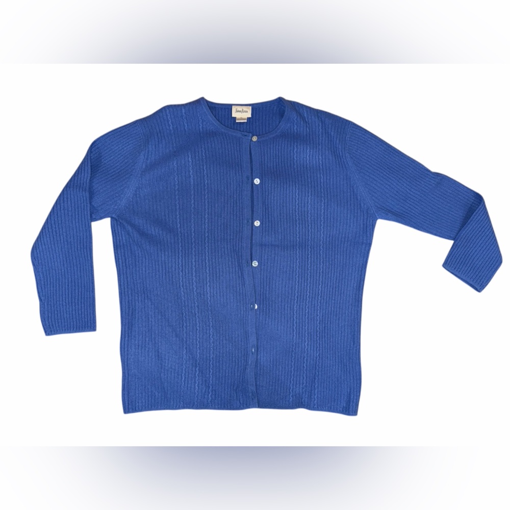 Neiman Marcus 100% Cashmere Ribbed Button-Front Cardigan Blue XL